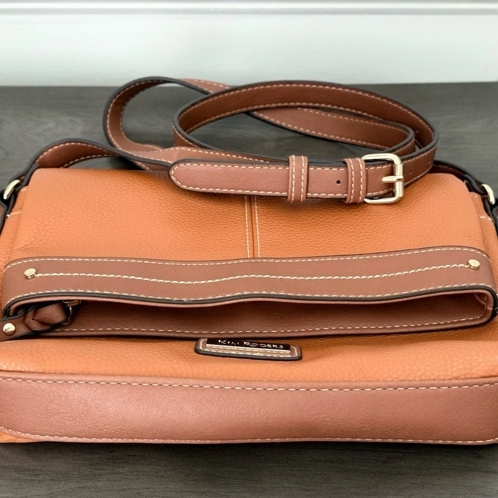 Kim Rogers Fold Over Crossbody Shoulder Handbag Tan / Brown